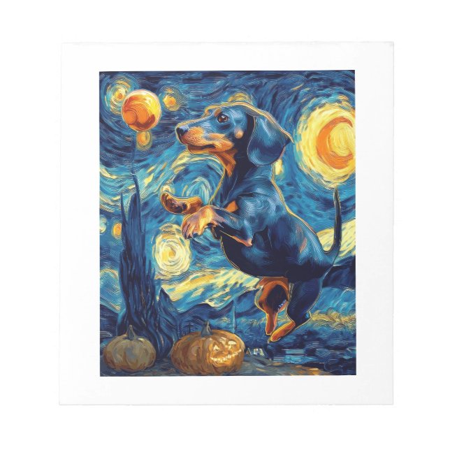 Dachshund of van gogh starry night halloween Funny Notepad (Front)