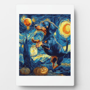 Dachshund of van gogh starry night halloween Funny Plaque