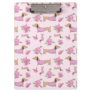 Dachshund Office Supplies - Pink Floral Clipboard
