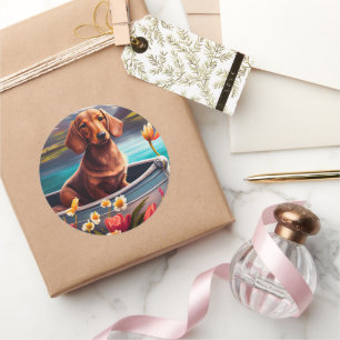 Dachshund on a Paddle: A Scenic Adventure  Classic Round Sticker