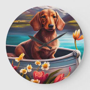 Dachshund on a Paddle: A Scenic Adventure   Large Clock