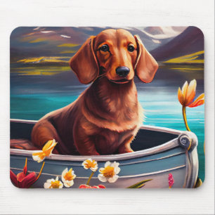 Dachshund on a Paddle: A Scenic Adventure Mouse Pad