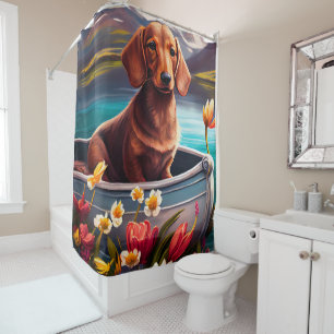 Dachshund on a Paddle: A Scenic Adventure Shower Curtain