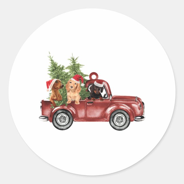Dachshund On Car Christmas Ornament Xmas Ornaments Classic Round Sticker (Front)