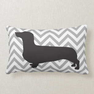 Dachshund on grey and white chevron -pillow lumbar cushion