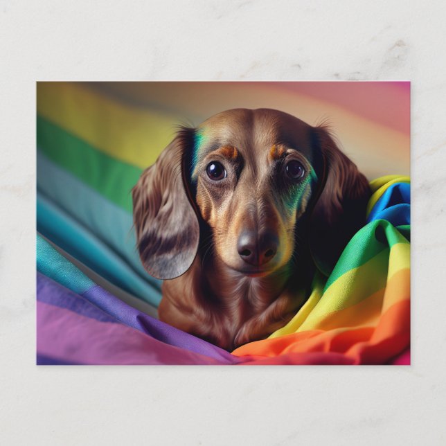 Dachshund on Rainbow Flag Postcard (Front)