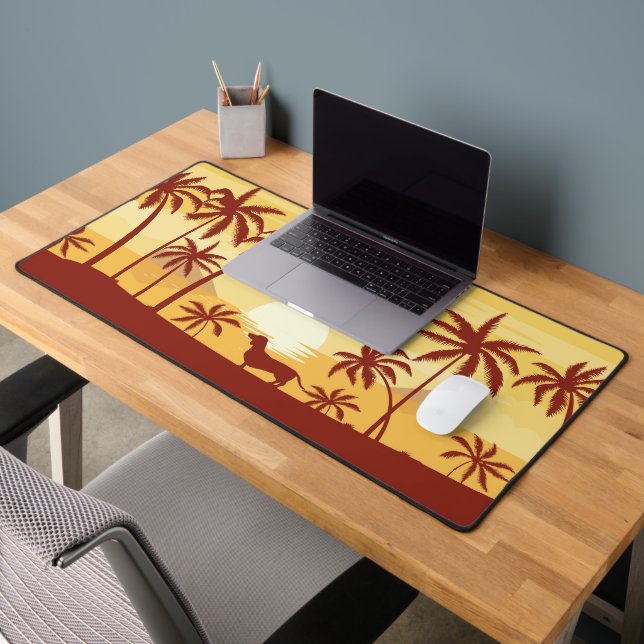 Dachshund on the beach at sunset | wiener dog  desk mat (Office 2)