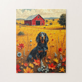 dachshund on the farm in autumn jigsaw puzzle