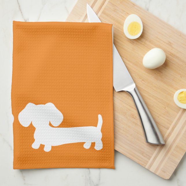 Dachshund Orange Dish Towel for Wiener Dog Lovers (Quarter Fold)