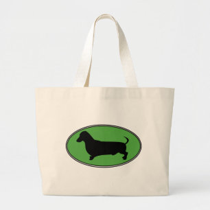 Dachshund Oval Green-Plain Large Tote Bag