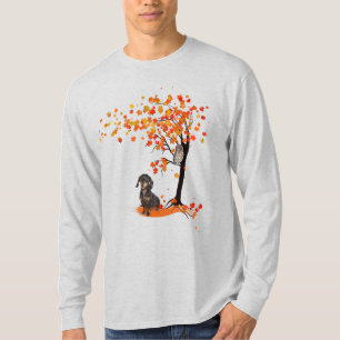 Dachshund Owl And Fall Tree Dachshund Lover Autumn T-Shirt