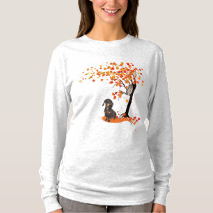 Dachshund Owl And Fall Tree Dachshund Lover Autumn T-Shirt