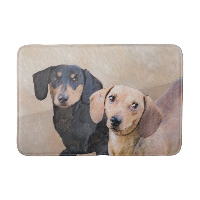 Dachshund Painting - Cute Original Dog Art Bath Mat (Front)