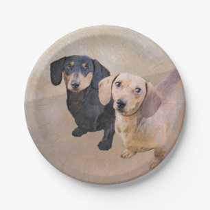 Dachshund Painting - Cute Original Dog Art Paper Plate