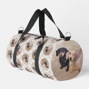 Dachshund Painting Smooth Black & Tan Red Dog Art Duffle Bag