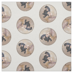 Dachshund Painting Smooth Black & Tan Red Dog Art Fabric
