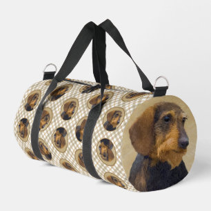 Dachshund Painting Wire-haired Black & Tan Dog Art Duffle Bag