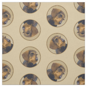 Dachshund Painting Wire-haired Black & Tan Dog Art Fabric