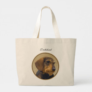 Dachshund Painting Wire-haired Black & Tan Dog Art Large Tote Bag