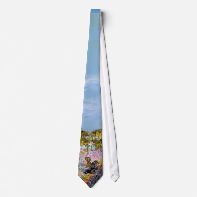 Dachshund Pair - Garden (Monet) Tie (Front)