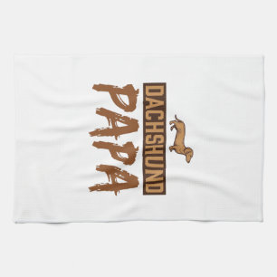 Dachshund Papa Vintage Engraving Dog Dad Design_1 Tea Towel