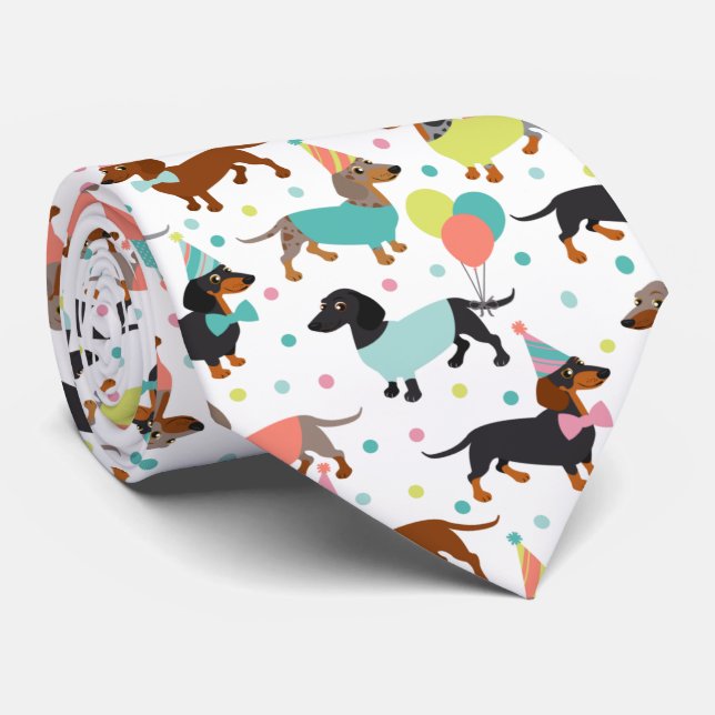 Dachshund Party Neck Tie (Rolled)