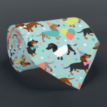 Dachshund Party Tie<br><div class="desc">Cute birthday party dachshund dogs with black,  tan and dapple coats dressed in cute birthday outfits with balloons,  cake and confetti pattern.</div>