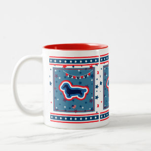 Dachshund Patriotic Red White And Blue 4th Of July Two-Tone Coffee Mug