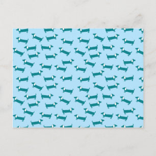 Dachshund pattern in blue combination postcard