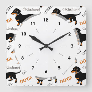 Dachshund Pattern Square Wall Clock