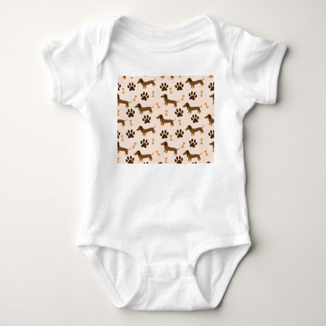 Dachshund Pattern: Vintage Print Design Baby Bodysuit (Front)