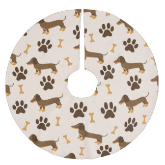 Dachshund Pattern: Vintage Print Design Brushed Polyester Tree Skirt