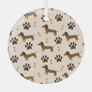 Dachshund Pattern: Vintage Print Design Glass Tree Decoration