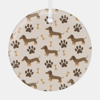 Dachshund Pattern: Vintage Print Design Glass Tree Decoration