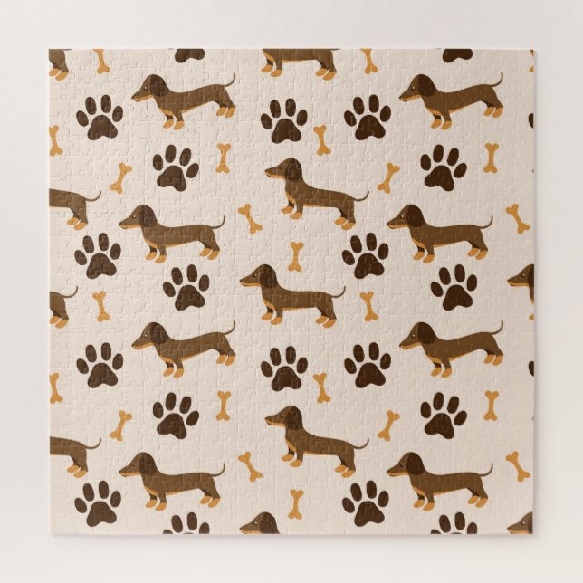 Dachshund Pattern: Vintage Print Design Jigsaw Puzzle (Vertical)