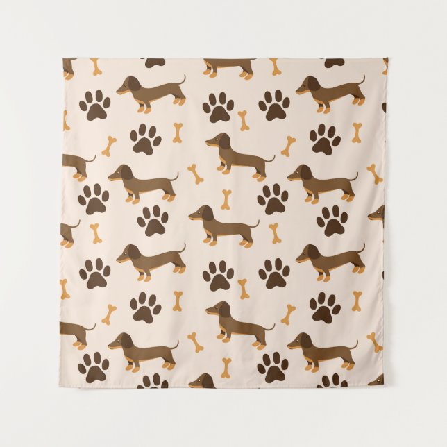 Dachshund Pattern: Vintage Print Design Tapestry (Front)