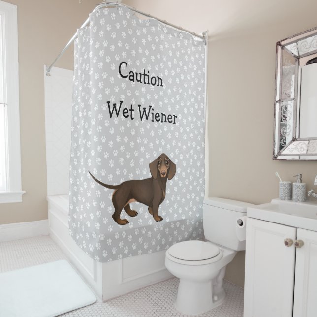 Dachshund Paw Print Shower Curtain (In Situ)