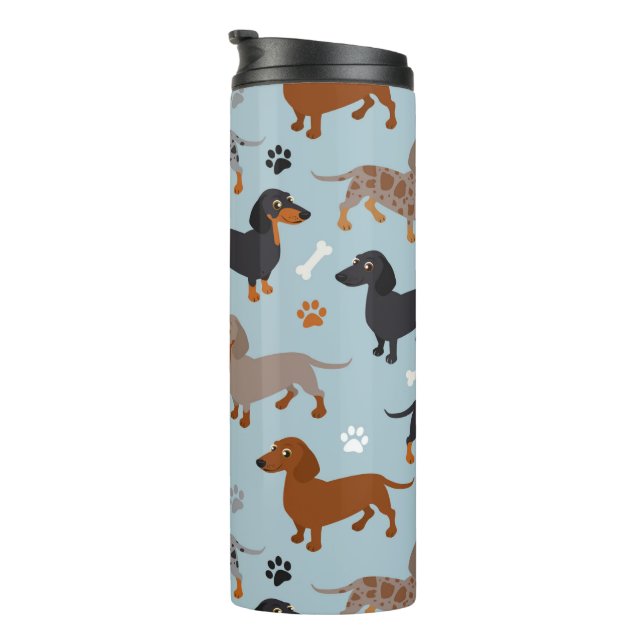 Dachshund Paws and Bones Pattern Blue Thermal Tumbler (Rotated Right)