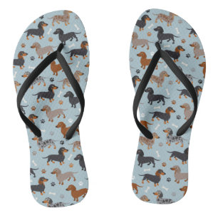 Dachshund Paws and Bones Pattern Blue Thongs