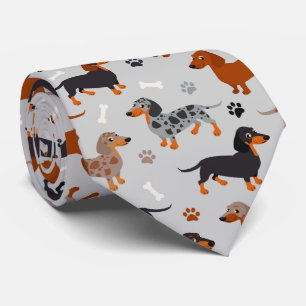 Dachshund Paws and Bones Pattern Gray Tie
