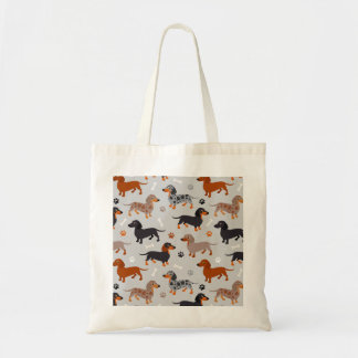 Dachshund Paws and Bones Pattern Grey Tote Bag