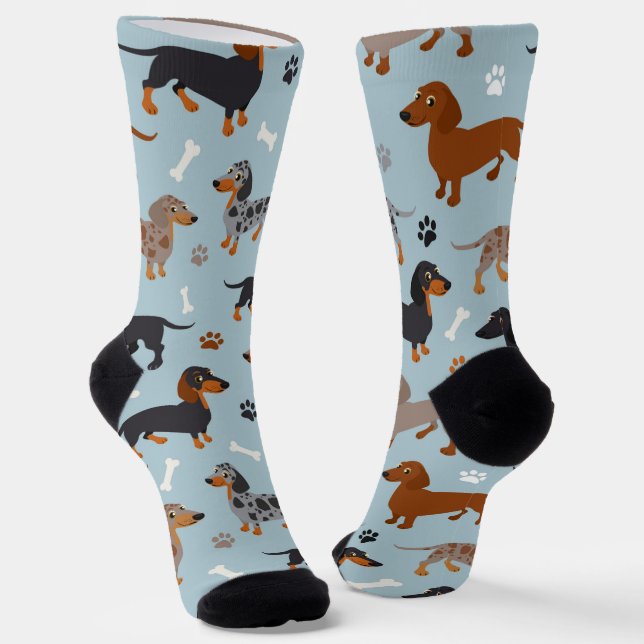 Dachshund Paws and Bones Pattern Socks (Angled)