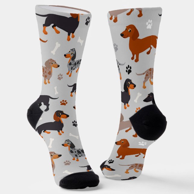 Dachshund Paws and Bones Pattern Socks (Angled)