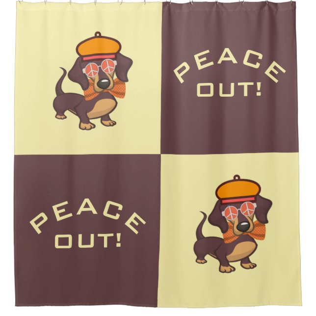 Dachshund | Peace Out! | Flower Power Shower Curtain (Front)