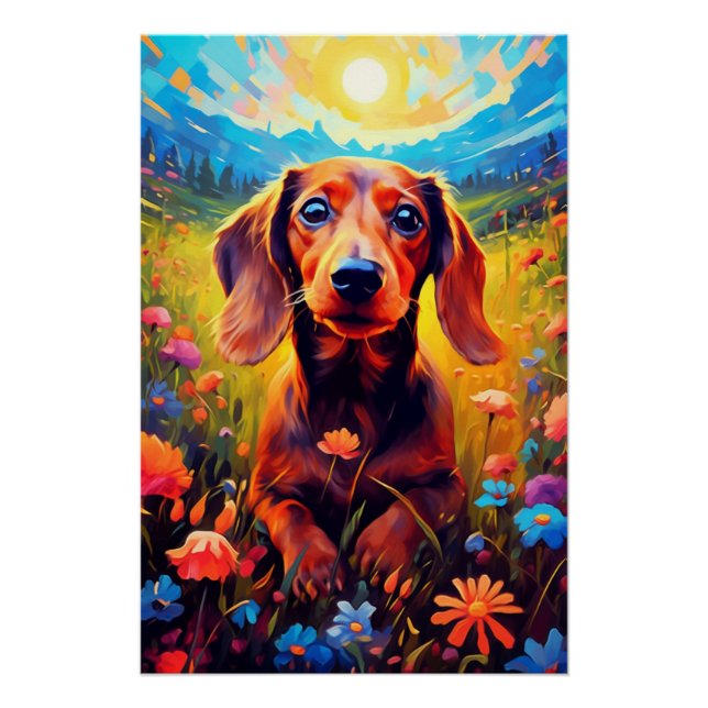 Dachshund Peacefully Exploring A Meadow Poster (Front)
