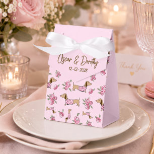 Dachshund & Peonies Custom Floral Pink Wedding Favour Box
