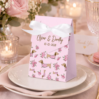 Dachshund & Peonies Custom Floral Pink Wedding  Favour Box