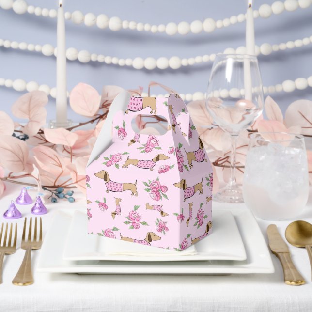 Dachshund & Peonies Floral Pink Wedding  Favour Box (Wedding)