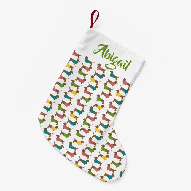 Dachshund Personalised Christmas (2 sided) Pattern Small Christmas Stocking (Front (Hanging))