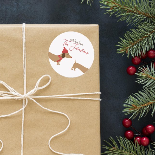 Dachshund Personalised Christmas Envelope Seal (Personalized dachshund Christmas gift giving label)